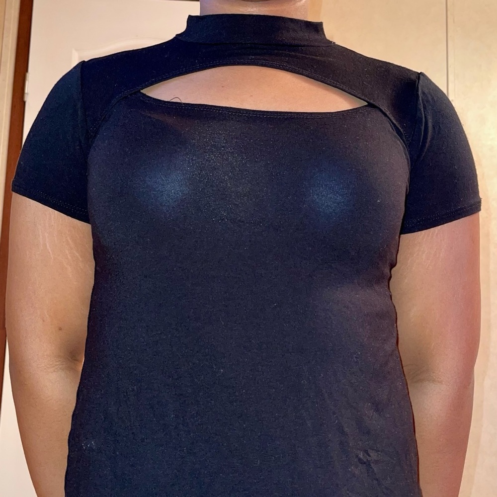 Black turtleneck with chest cut out